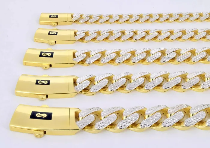 Goldiacom Necklaces 10K Yellow Gold Miami Cuban 9mm Monaco Diamond Cut Pave Chain Necklace 18 30