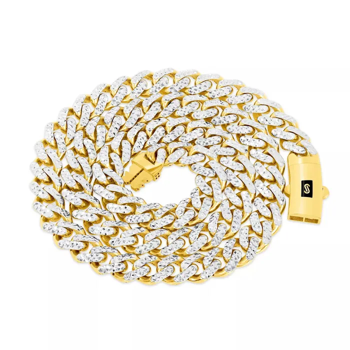 Goldiacom Necklaces 10K Yellow Gold Miami Cuban 9mm Monaco Diamond Cut Pave Chain Necklace 18 30