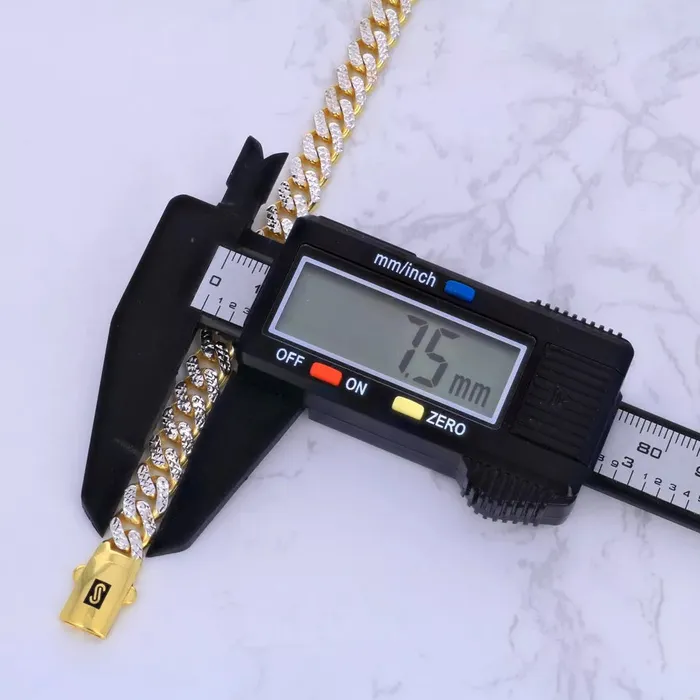 Goldiacom Necklaces 10k Yellow Gold Monaco Miami Cuban Diamond Cut Pave 75mm Chain Necklace 28