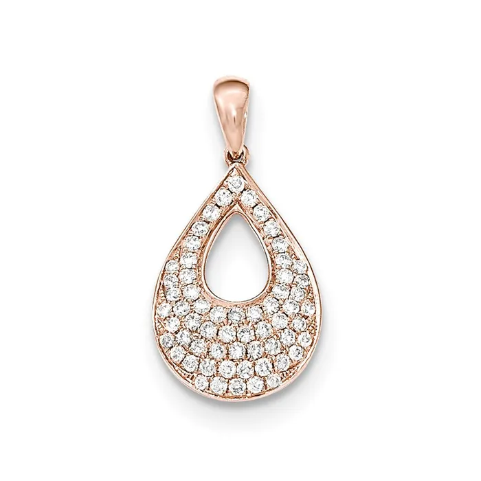 Goldiacom Necklaces 14K Rose Gold Pav Diamond Teardrop Pendant