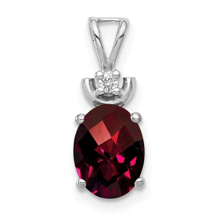 Goldiacom Necklaces 14k White Gold 8x6mm Oval Garnet Checker VS Diamond Pendant Goldiacom Necklaces 14k White Gold 8x6mm Oval Garnet Checker VS Diamond Pendant