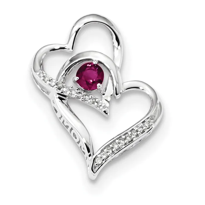 Goldiacom Necklaces 14k White Gold Diamond and Ruby MOM Hearts Chain Slide Goldiacom Necklaces 14k White Gold Diamond and Ruby MOM Hearts Chain Slide