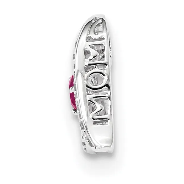 Goldiacom Necklaces 14k White Gold Diamond and Ruby MOM Hearts Chain Slide