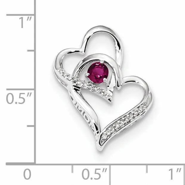 Goldiacom Necklaces 14k White Gold Diamond and Ruby MOM Hearts Chain Slide