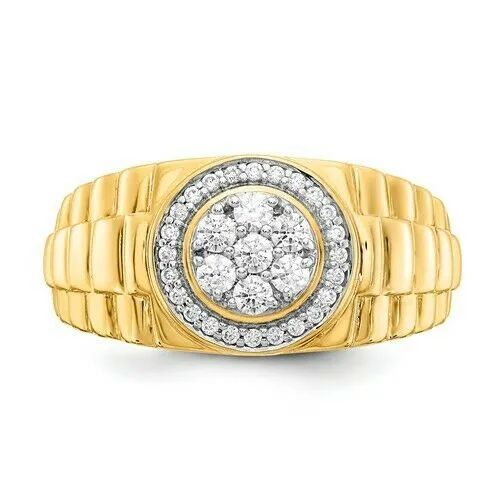 Goldiacom Rings 12 Ct Real Diamond Mens Ring in 10K Yellow and White Gold