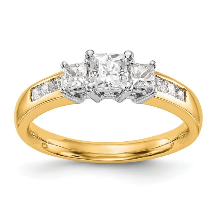 Goldiacom Rings 14K Two tone 3 Stone Simulated Diamond Engagement Ring