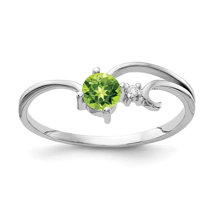 Goldiacom Rings 14k White Gold 4mm Peridot AAA Real Diamond ring