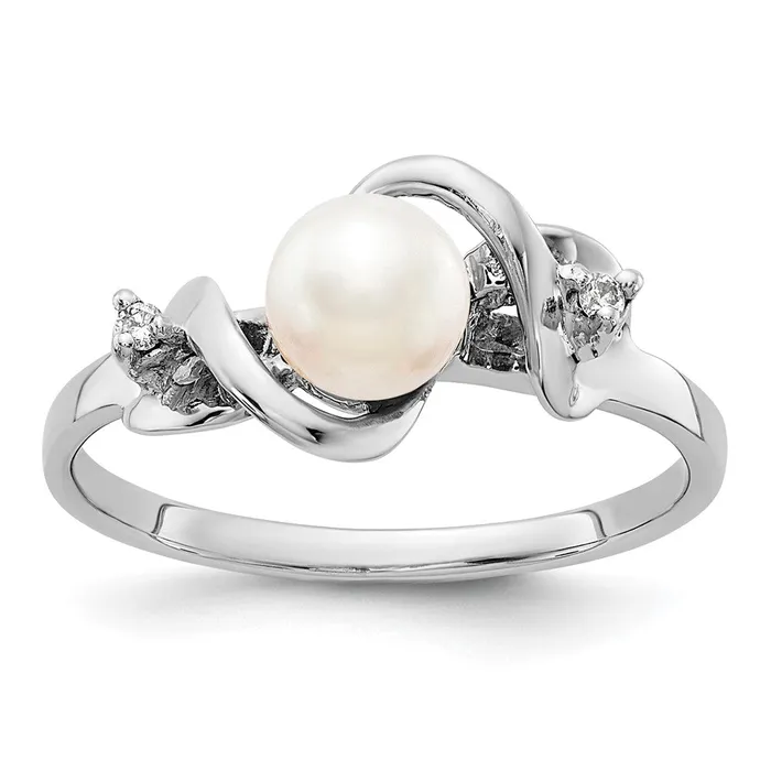 Goldiacom Rings 14k White Gold 55mm FW Cultured Pearl A Real Diamond ring Goldiacom Rings 14k White Gold 55mm FW Cultured Pearl A Real Diamond ring