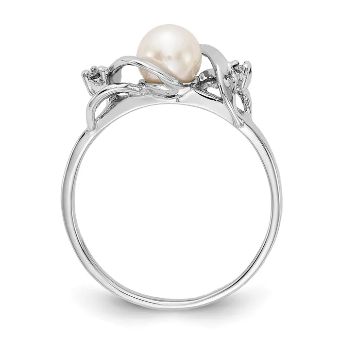 Goldiacom Rings 14k White Gold 55mm FW Cultured Pearl A Real Diamond ring