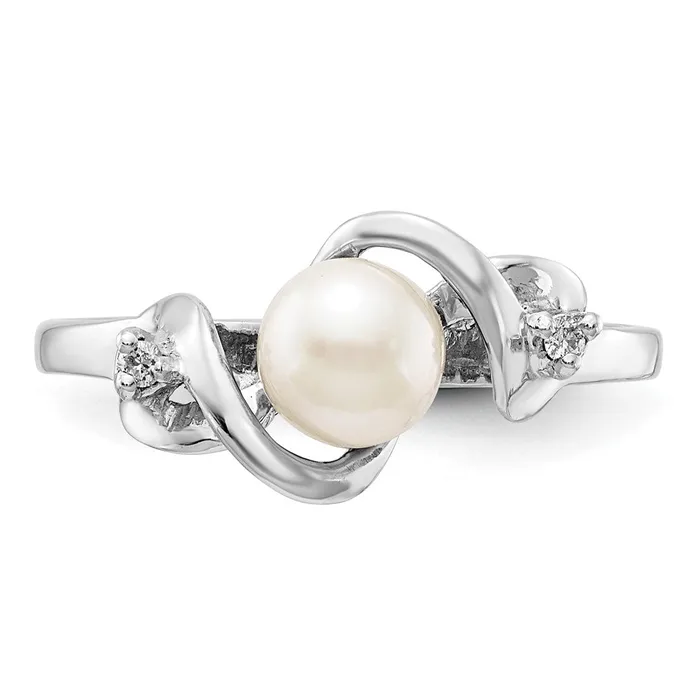 Goldiacom Rings 14k White Gold 55mm FW Cultured Pearl A Real Diamond ring