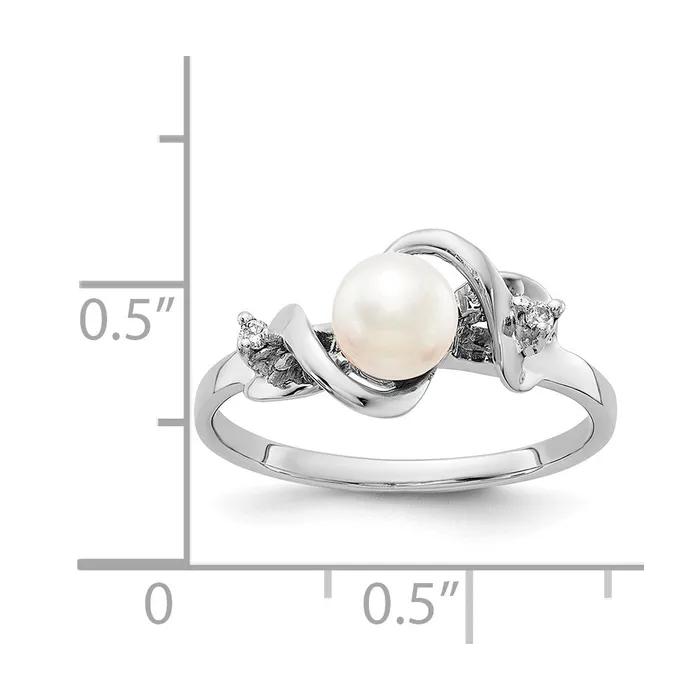 Goldiacom Rings 14k White Gold 55mm FW Cultured Pearl A Real Diamond ring