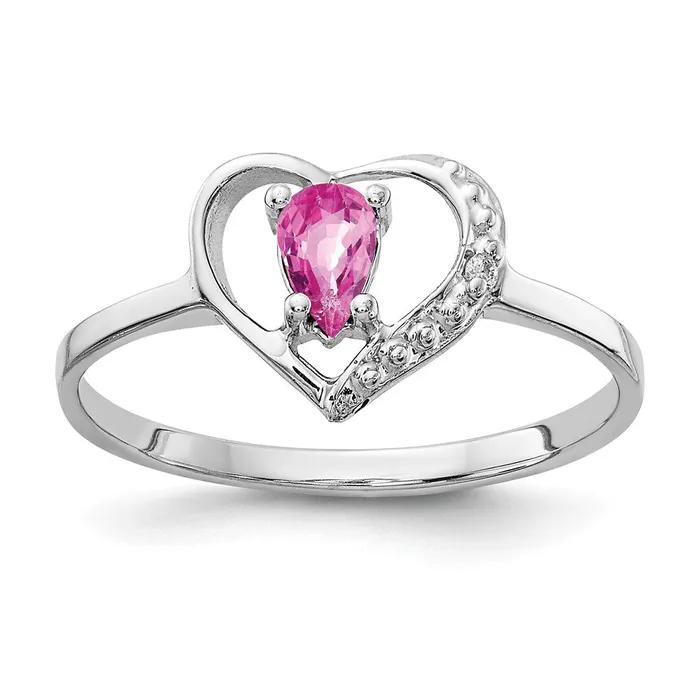 Goldiacom Rings 14k White Gold 5x3mm Pear Pink Sapphire VS Real Diamond ring