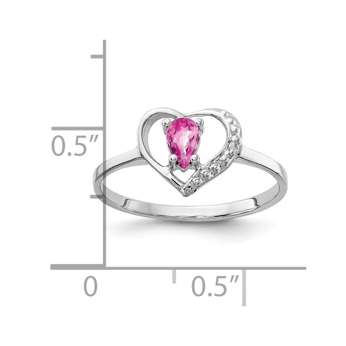 Goldiacom Rings 14k White Gold 5x3mm Pear Pink Sapphire VS Real Diamond ring