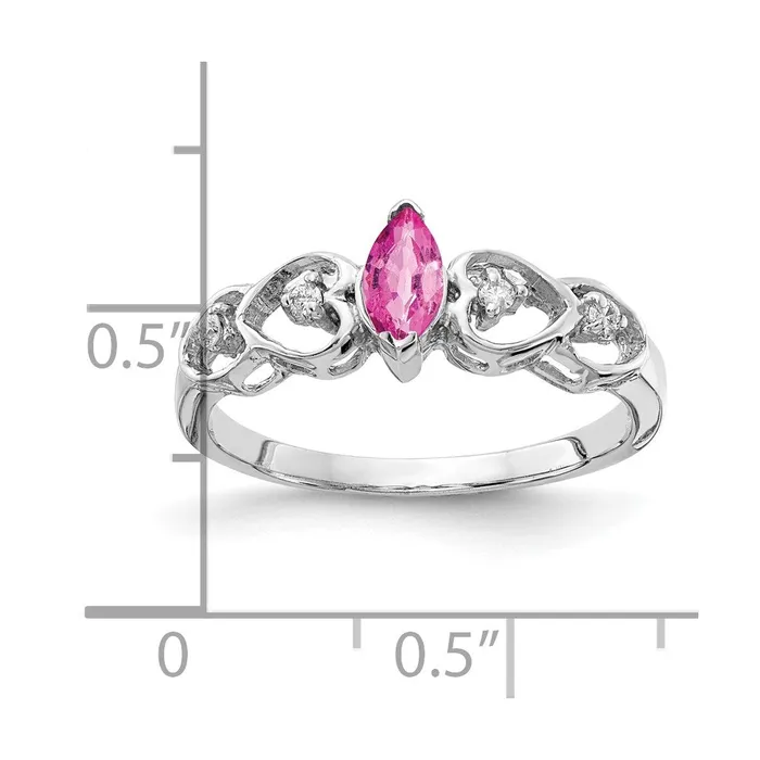 Goldiacom Rings 14k White Gold 6x3mm Marquise Pink Sapphire AA Real Diamond ring