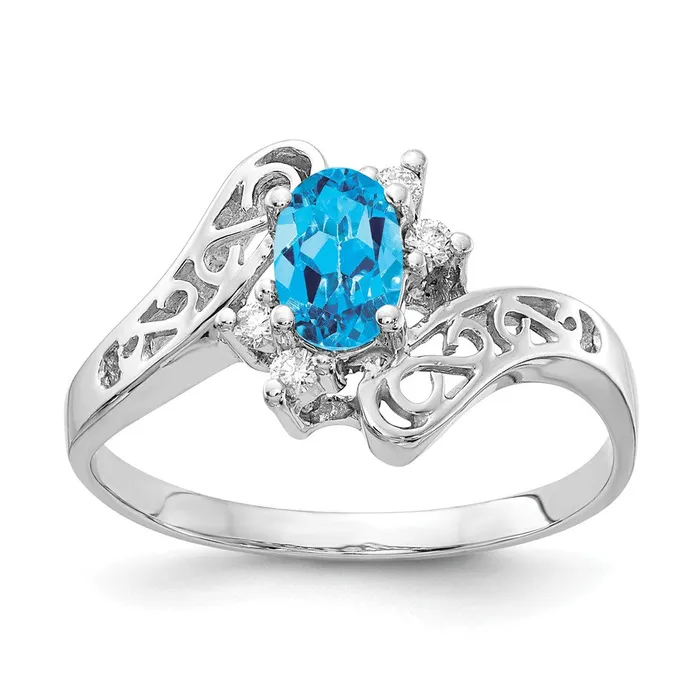 Goldiacom Rings 14k White Gold 6x4mm Oval Blue Topaz Checker VS Real Diamond ring Goldiacom Rings 14k White Gold 6x4mm Oval Blue Topaz Checker VS Real Diamond ring