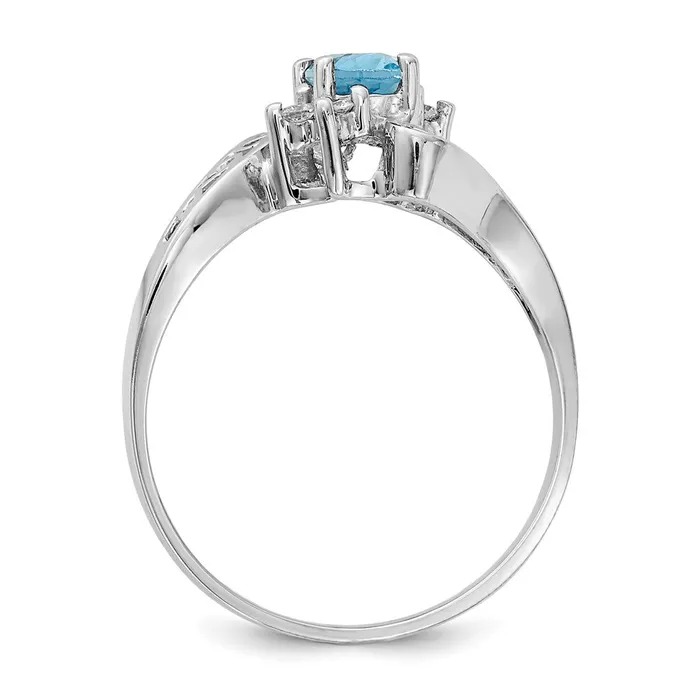 Goldiacom Rings 14k White Gold 6x4mm Oval Blue Topaz Checker VS Real Diamond ring