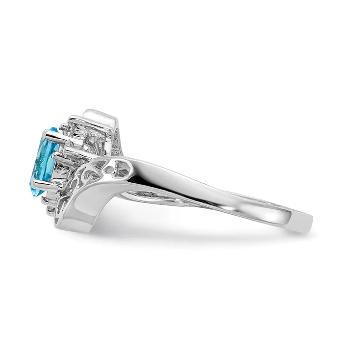 Goldiacom Rings 14k White Gold 6x4mm Oval Blue Topaz Checker VS Real Diamond ring