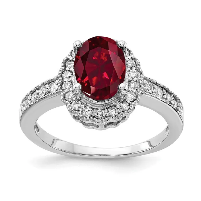 Goldiacom Rings 14k White Gold 8x6mm Oval Created Ruby A Real Diamond ring Goldiacom Rings 14k White Gold 8x6mm Oval Created Ruby A Real Diamond ring