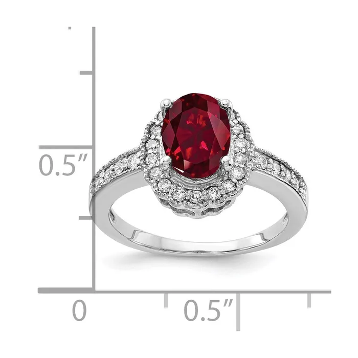 Goldiacom Rings 14k White Gold 8x6mm Oval Created Ruby A Real Diamond ring