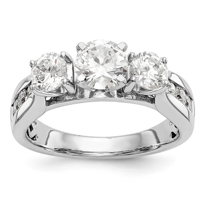 Goldiacom Rings 14K White Gold Peg Set 3 Stone Simulated Diamond Engagement Ring Goldiacom Rings 14K White Gold Peg Set 3 Stone Simulated Diamond Engagement Ring