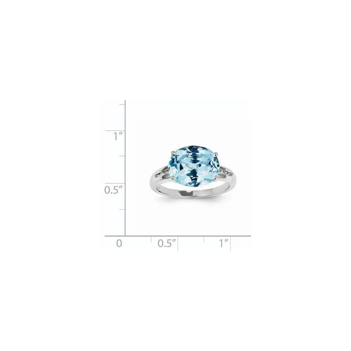 Goldiacom Rings 14k White Gold Real Diamond and Blue Topaz Oval Ring