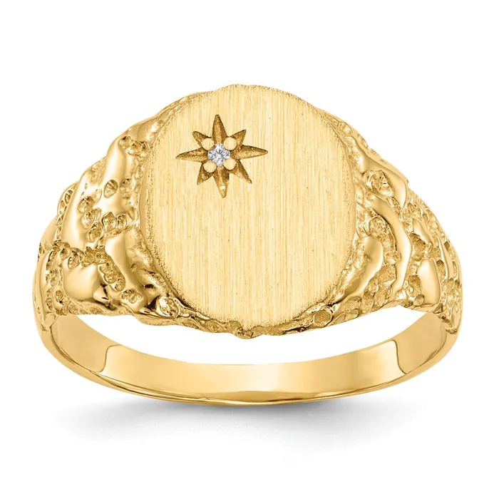 Goldiacom Rings 14K Yellow Gold 110x90mm Real Diamond Signet Ring