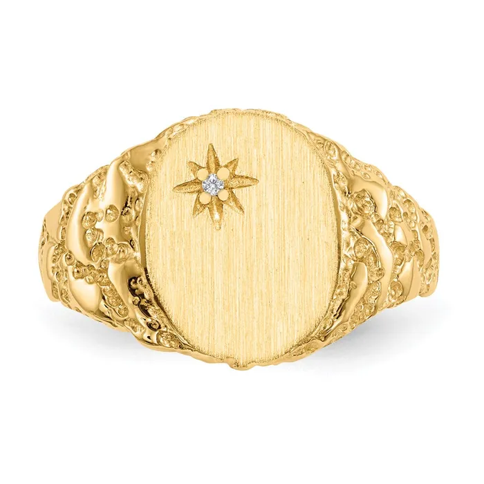Goldiacom Rings 14K Yellow Gold 110x90mm Real Diamond Signet Ring