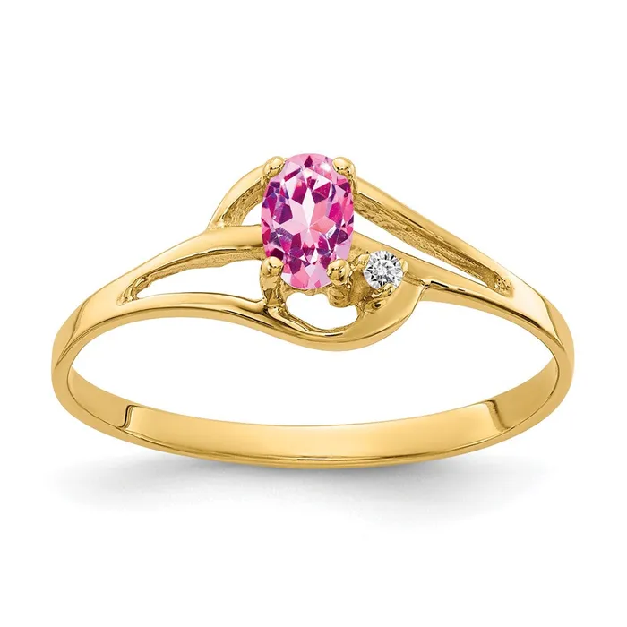 Goldiacom Rings 14K Yellow Gold 5x3mm Oval Pink Sapphire A Real Diamond ring