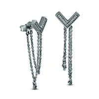 Goldia Diamond Accent Chevron Two Chain Loop Drop Earrings in Sterling Silver Earrings Goldia Diamond Accent Chevron Two Chain Loop Drop Earrings in Sterling Silver Earrings