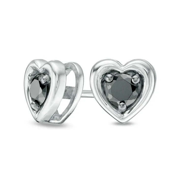 Goldia Earrings 025 CT TW Enhanced Black Diamond Solitaire Heart Stud Earrings in 10K White Gold Goldia Earrings 025 CT TW Enhanced Black Diamond Solitaire Heart Stud Earrings in 10K White Gold