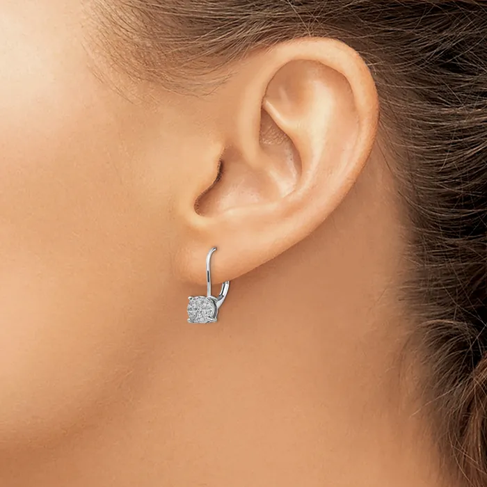 Goldia Earrings 14k White Gold 16 Ct Lab Grown Diamond VSSI G Cluster Drop Leverback Earrings