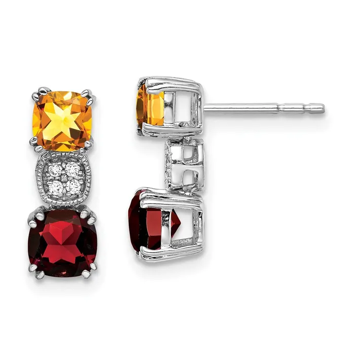 Goldia Earrings 14k White Gold CitrineGarnetReal Diamond Earrings