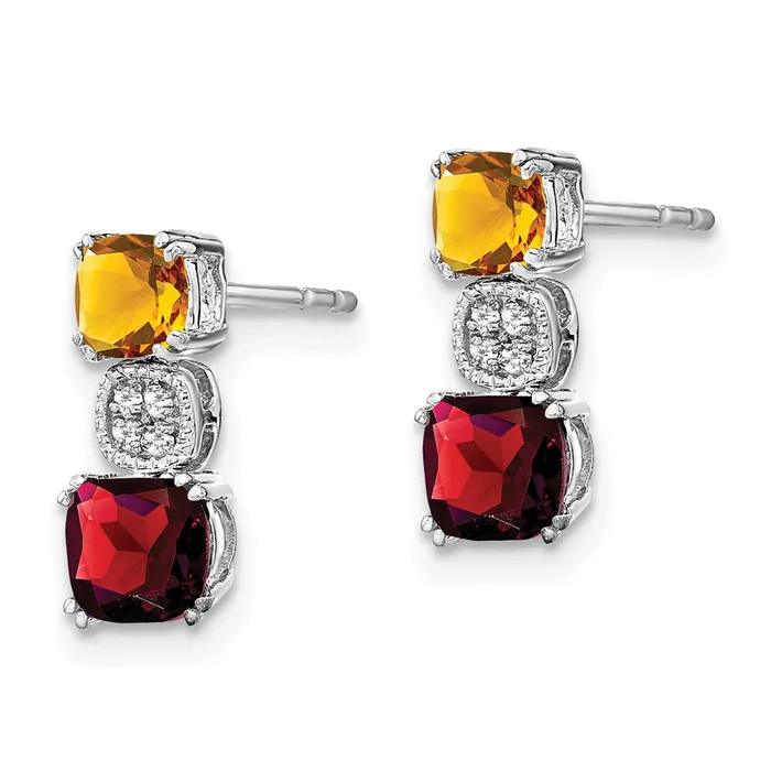 Goldia Earrings 14k White Gold CitrineGarnetReal Diamond Earrings