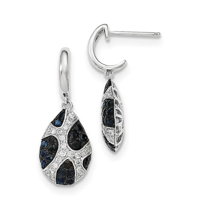 Goldia Earrings 14k White Gold Real Diamond and Sapphire Teardrop Post Dangle Earrings Goldia Earrings 14k White Gold Real Diamond and Sapphire Teardrop Post Dangle Earrings