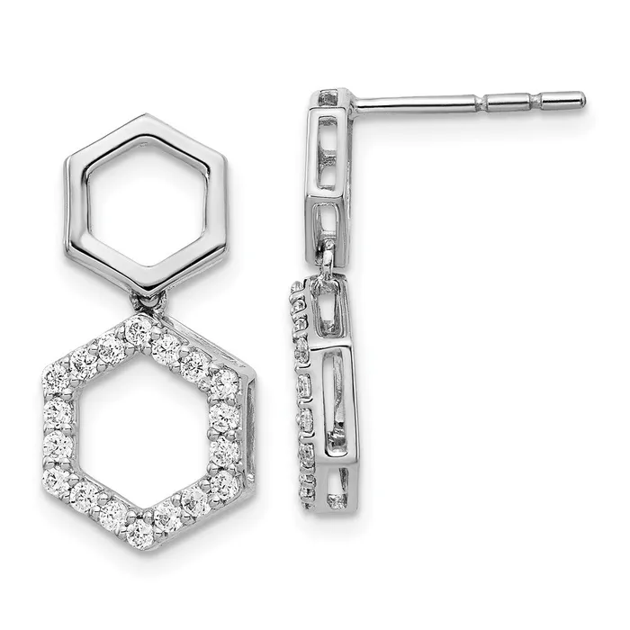 Goldia Earrings 14k White Gold Real Diamond Fancy Hexagon Post Dangle Earrings Goldia Earrings 14k White Gold Real Diamond Fancy Hexagon Post Dangle Earrings