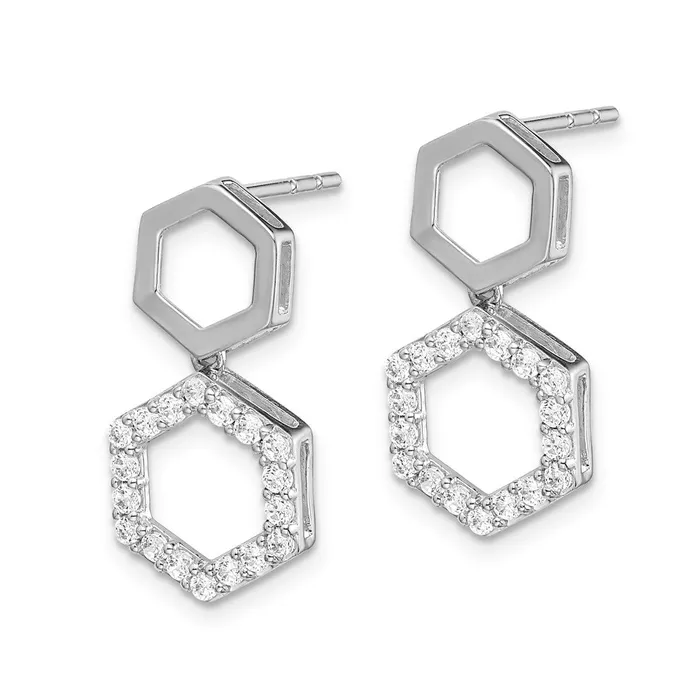 Goldia Earrings 14k White Gold Real Diamond Fancy Hexagon Post Dangle Earrings