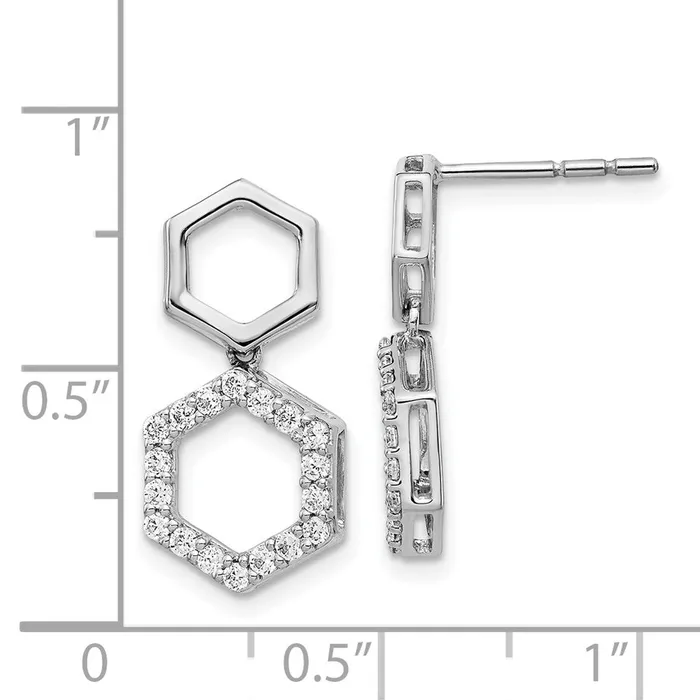 Goldia Earrings 14k White Gold Real Diamond Fancy Hexagon Post Dangle Earrings