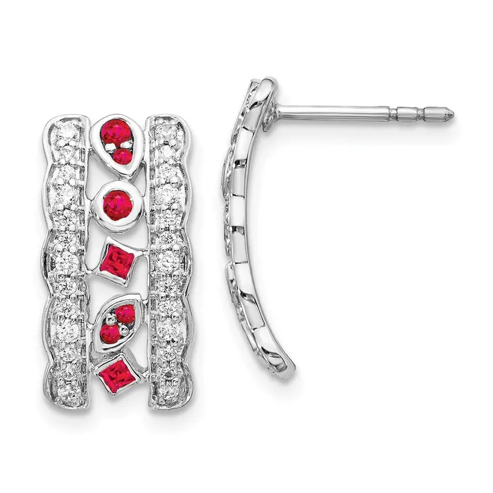 Goldia Earrings 14k White Gold Real Diamond Ruby Fancy Earrings