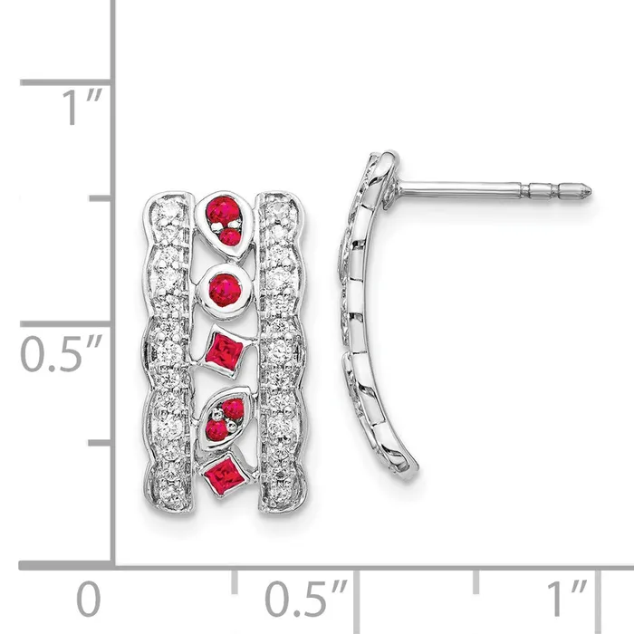 Goldia Earrings 14k White Gold Real Diamond Ruby Fancy Earrings