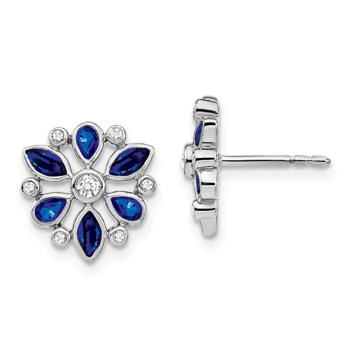 Goldia Earrings 14k White Gold Sapphire and Real Diamond Post Earrings