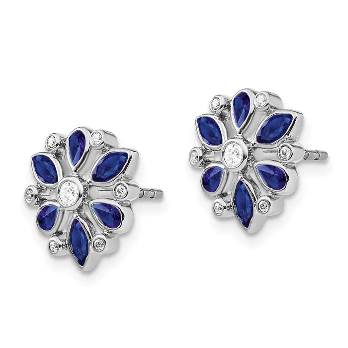 Goldia Earrings 14k White Gold Sapphire and Real Diamond Post Earrings