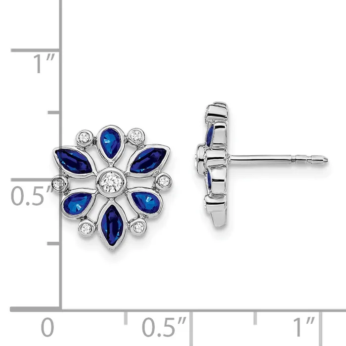 Goldia Earrings 14k White Gold Sapphire and Real Diamond Post Earrings