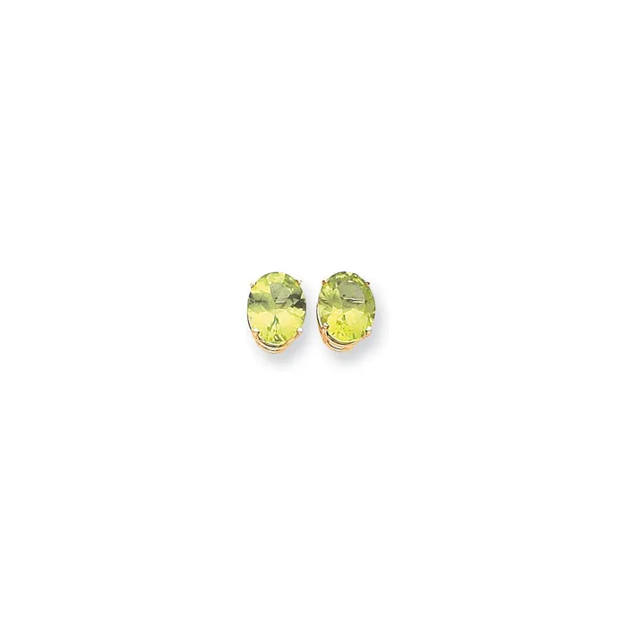 Goldia Earrings 14k Yellow Gold 10x8mm Oval Peridot Checker Earrings