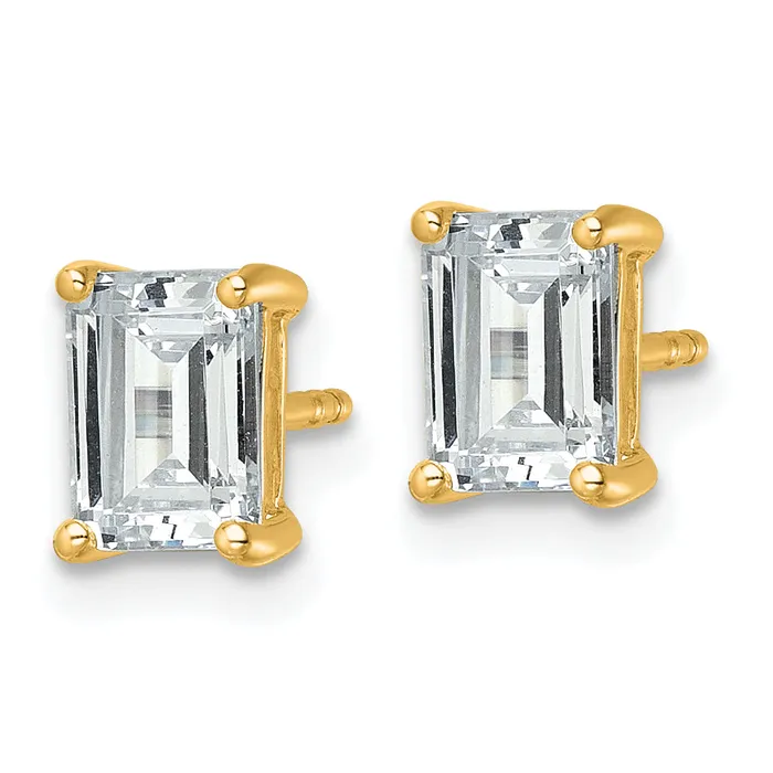 Goldia Earrings 14k Yellow Gold 2 ctw Certified Lab Grown Diamond VSSI G Emerald 4 Prong Heavy Wt Stud Earrings