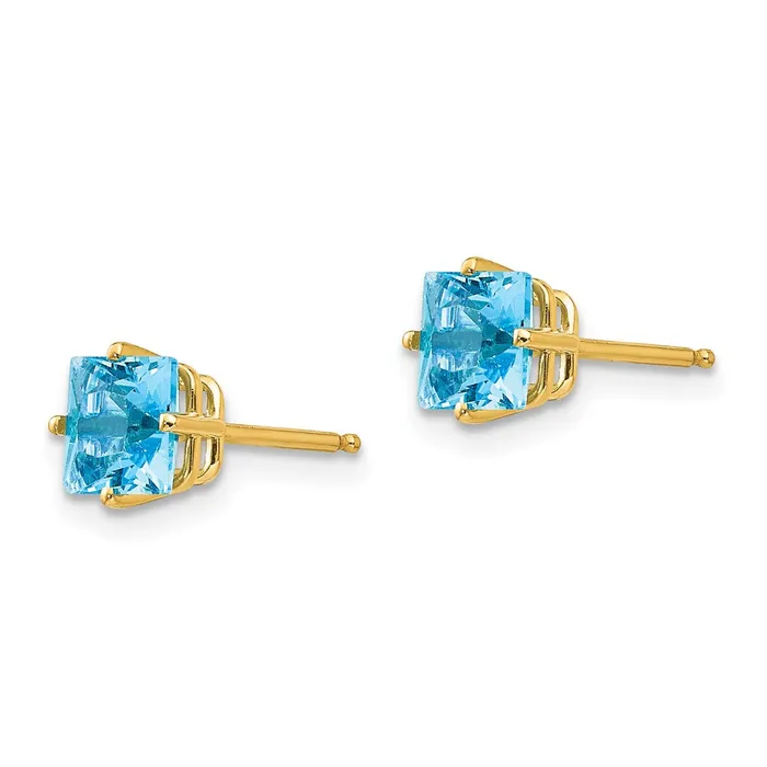Goldia Earrings 14k Yellow Gold 5mm Princess Cut Blue Topaz Earrings