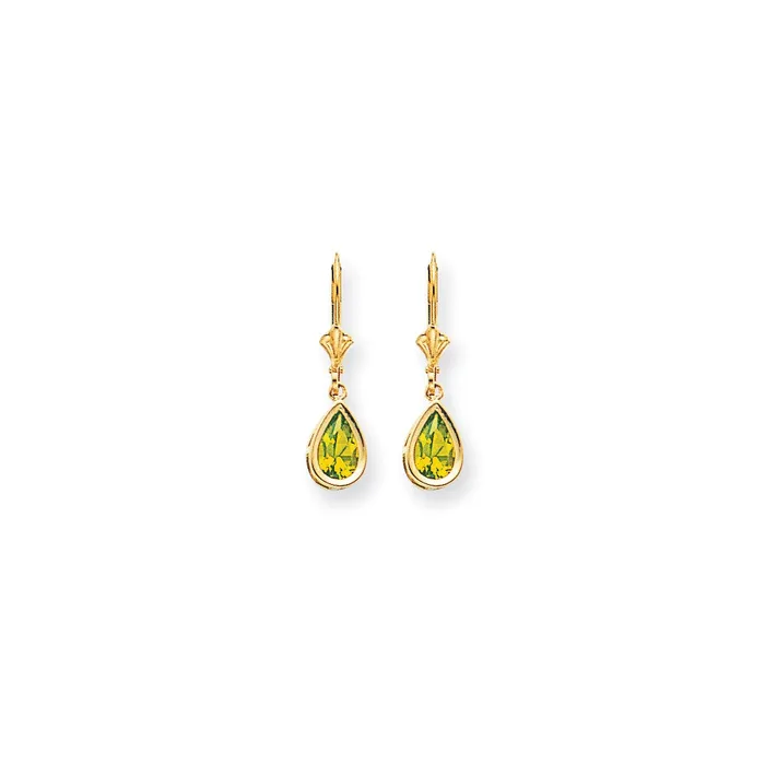 Goldia Earrings 14k Yellow Gold 8x5mm Pear Peridot Checker leverback Earrings Goldia Earrings 14k Yellow Gold 8x5mm Pear Peridot Checker leverback Earrings