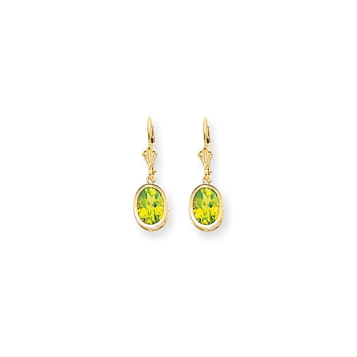 Goldia Earrings 14k Yellow Gold 9x7mm Oval Peridot Leverback Earrings