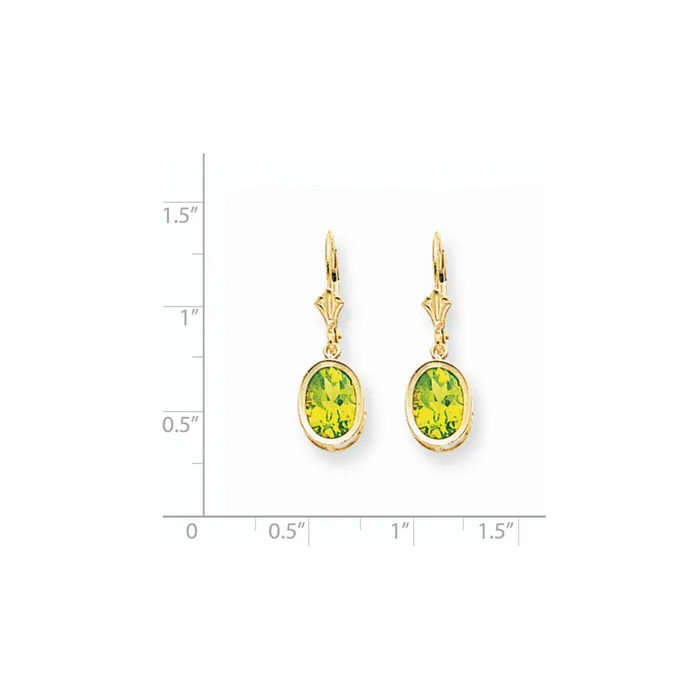 Goldia Earrings 14k Yellow Gold 9x7mm Oval Peridot Leverback Earrings