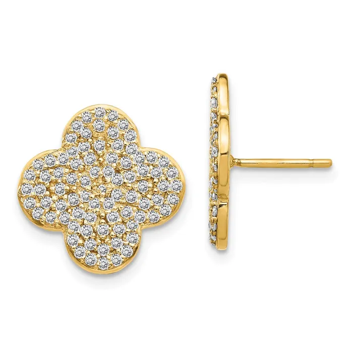 Goldia Earrings 14k Yellow Gold Real Diamond Quatrefoil Design Post Earrings Goldia Earrings 14k Yellow Gold Real Diamond Quatrefoil Design Post Earrings
