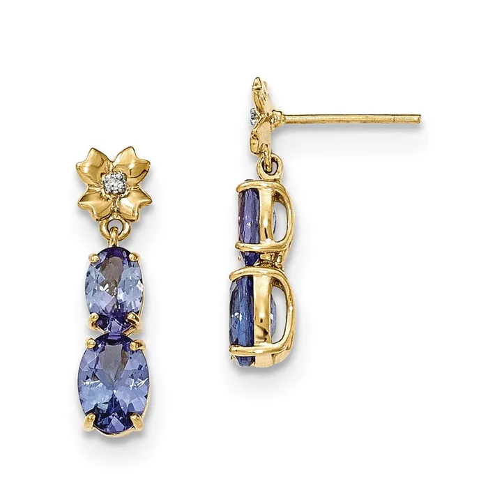 Goldia Earrings 14k Yellow Gold Tanzanite and Diamond Post Dangle Earrings